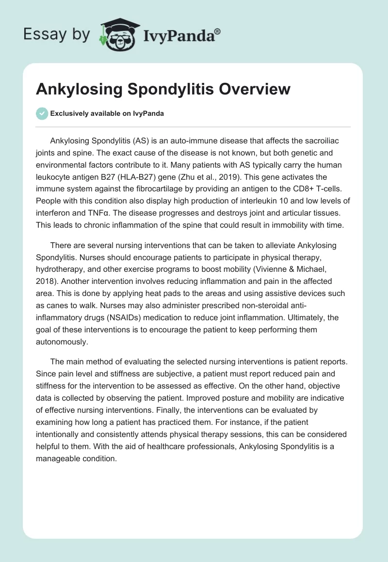 Ankylosing Spondylitis Overview. Page 1