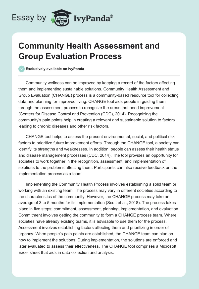 Community Health Assessment and Group Evaluation Process. Page 1