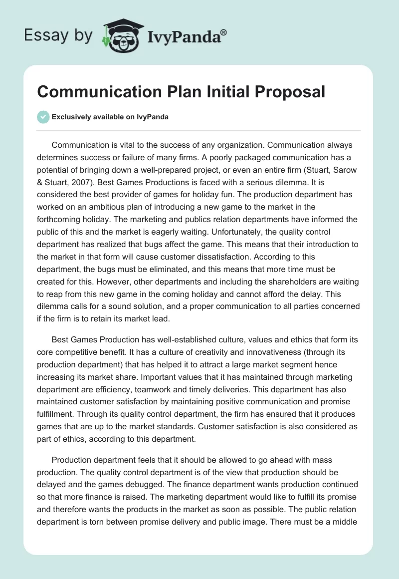 Communication Plan Initial Proposal. Page 1