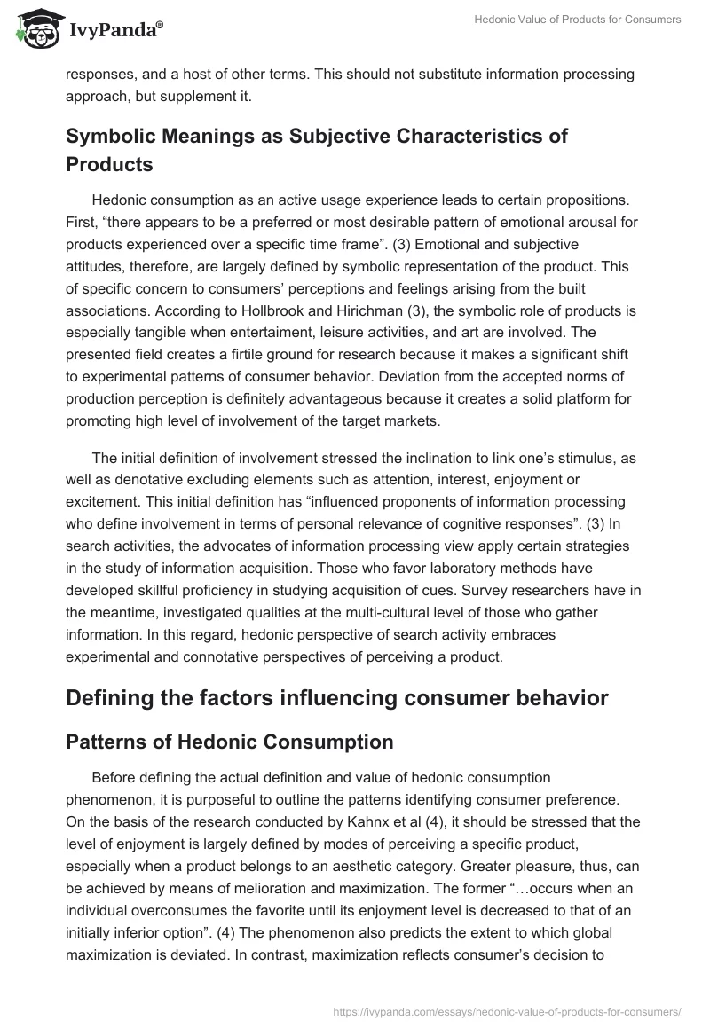Hedonic Value of Products for Consumers. Page 3