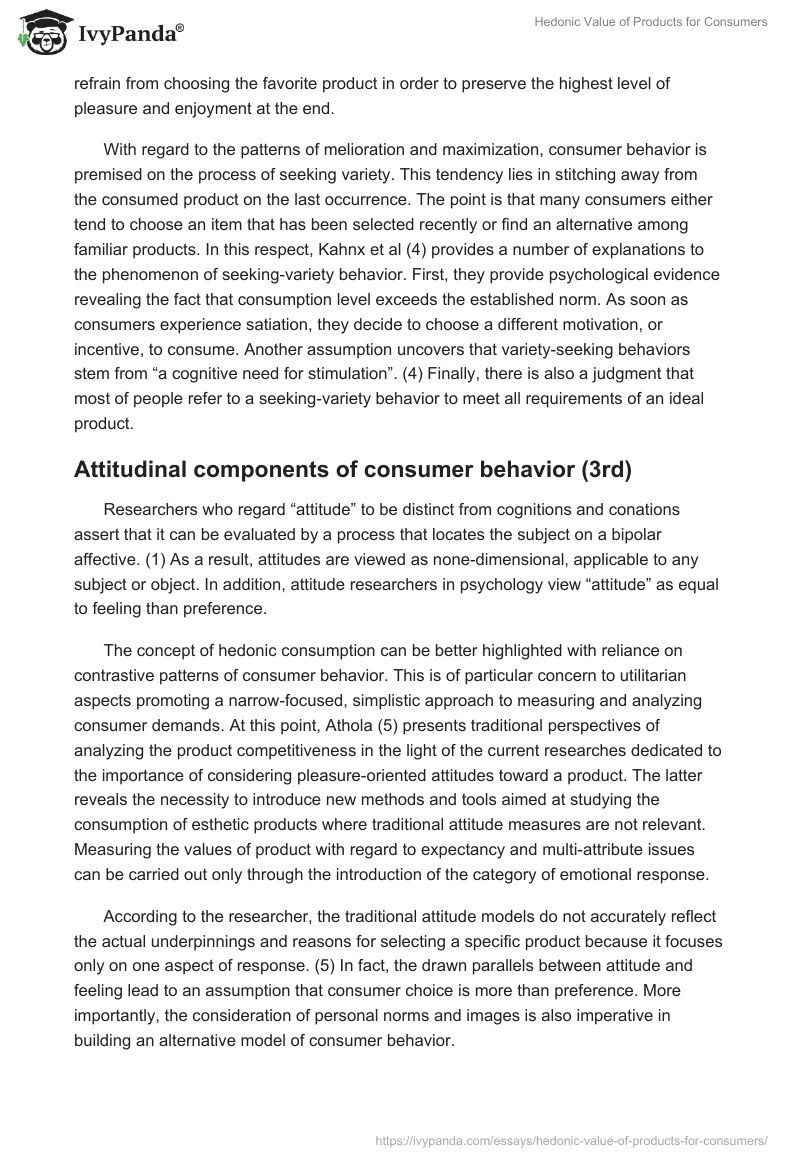 Hedonic Value of Products for Consumers. Page 4