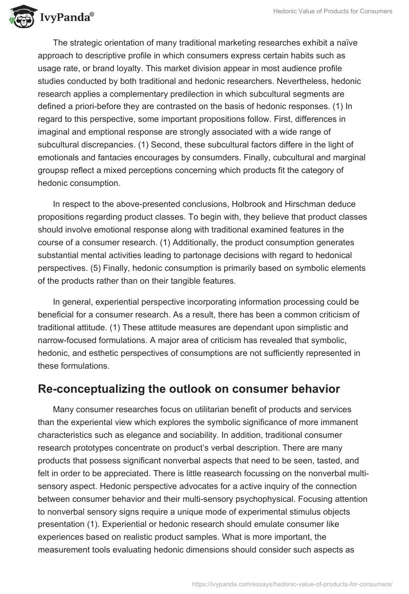 Hedonic Value of Products for Consumers. Page 5