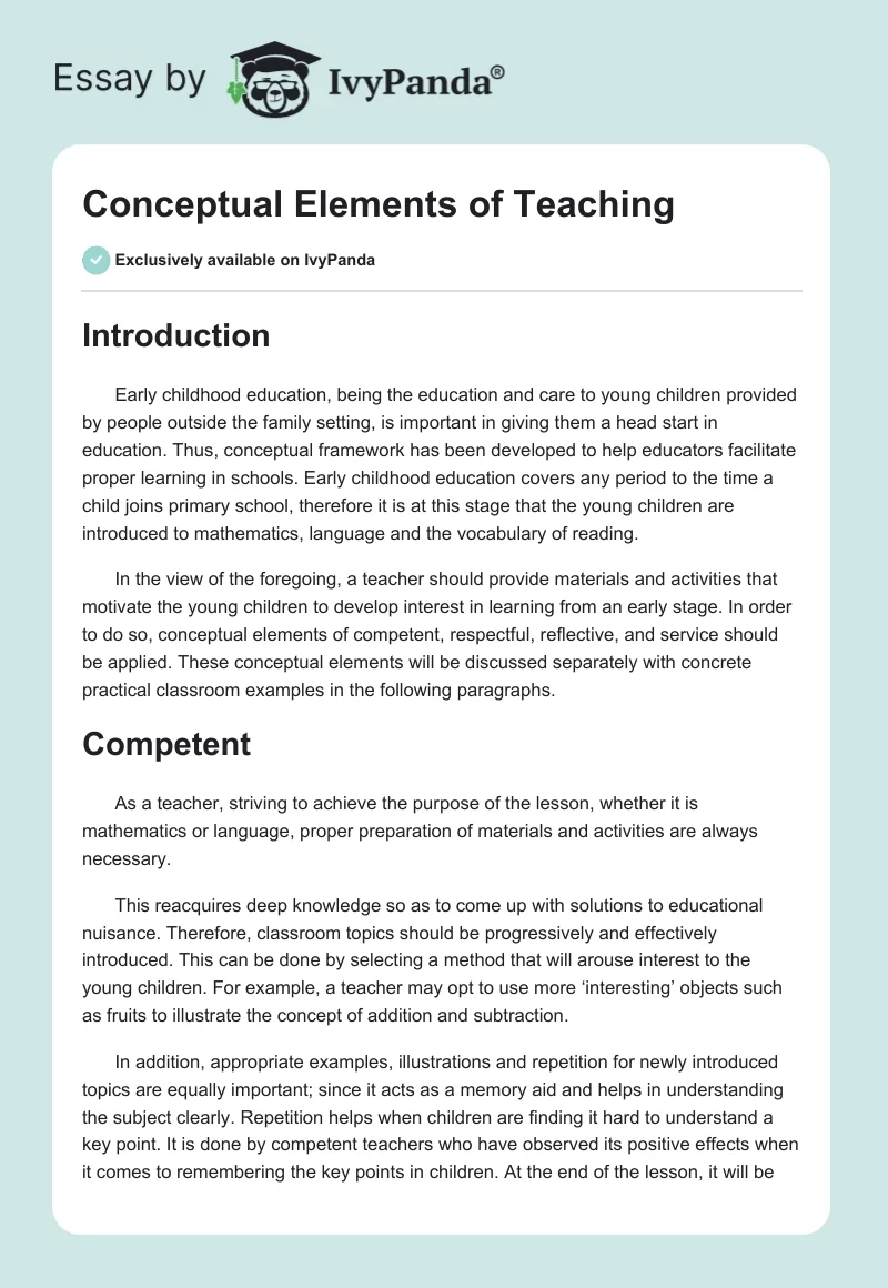 Conceptual Elements of Teaching. Page 1