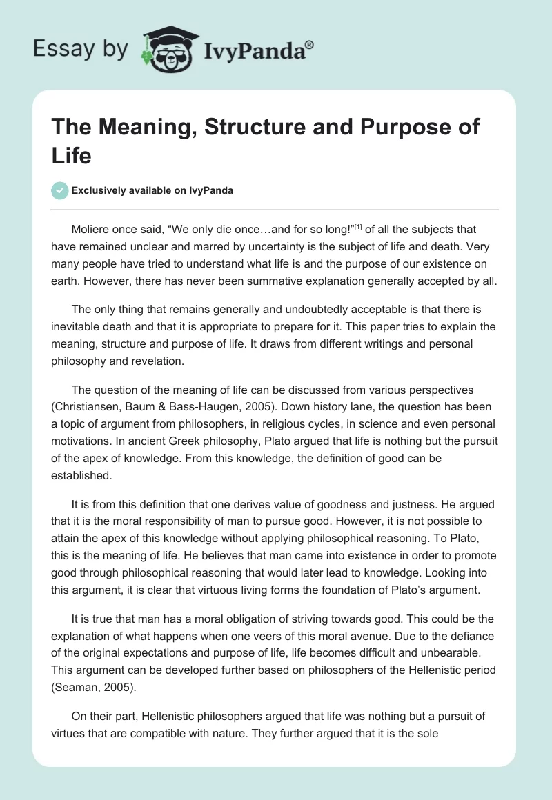 The Meaning, Structure and Purpose of Life. Page 1