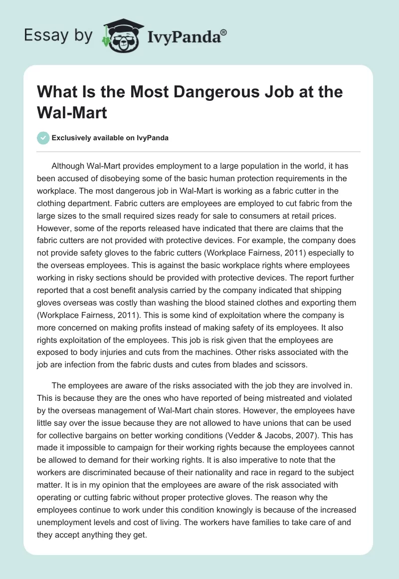 What Is the Most Dangerous Job at the Wal-Mart. Page 1