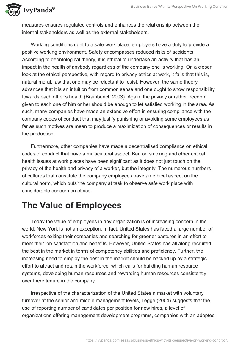 Business Ethics With Its Perspective On Working Condition. Page 2