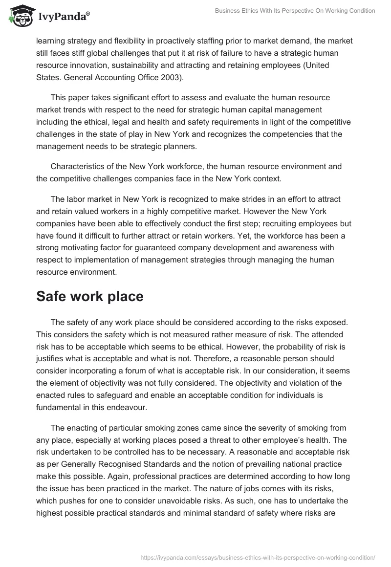 Business Ethics With Its Perspective On Working Condition. Page 3
