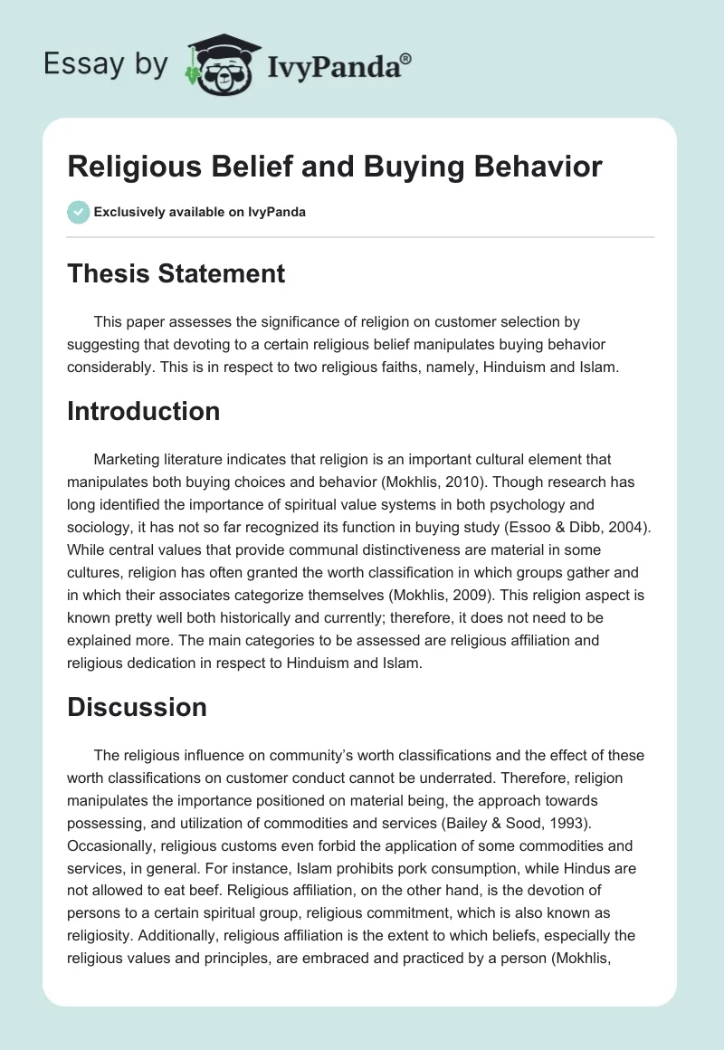 Religious Belief and Buying Behavior. Page 1