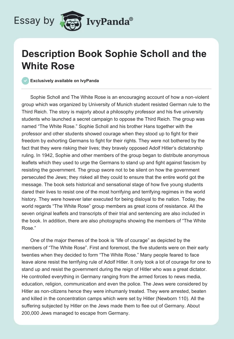 Description Book "Sophie Scholl and the White Rose". Page 1