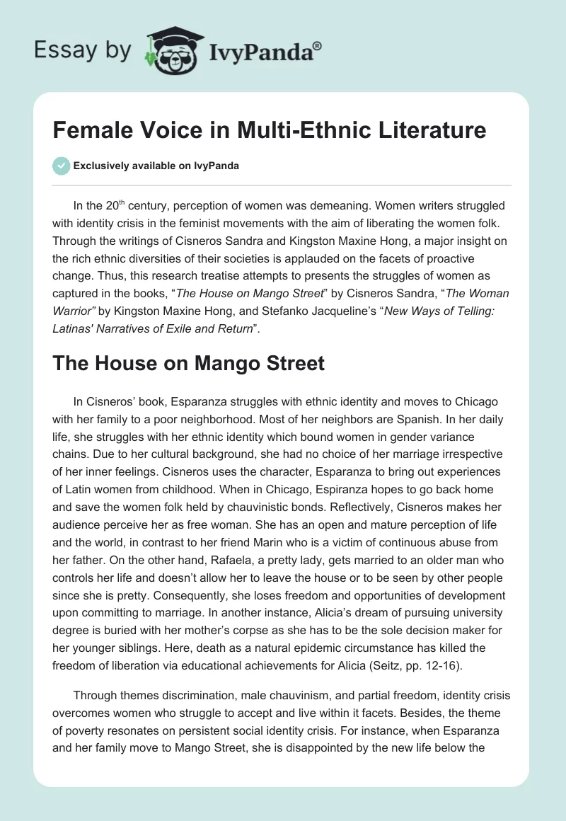 Female Voice in Multi-Ethnic Literature. Page 1