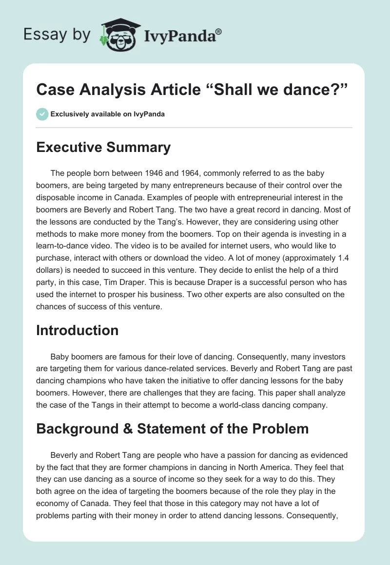 Case Analysis Article “Shall We Dance?”. Page 1