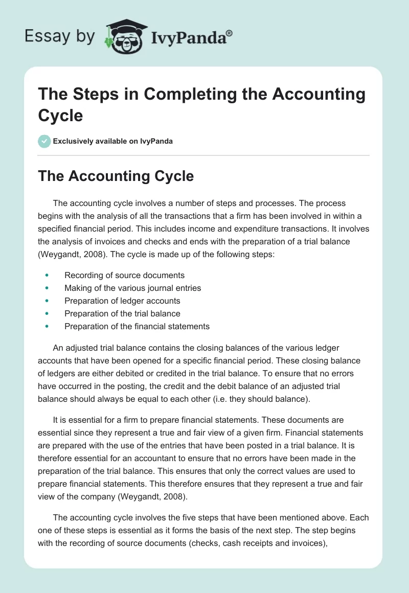 The Steps in Completing the Accounting Cycle. Page 1