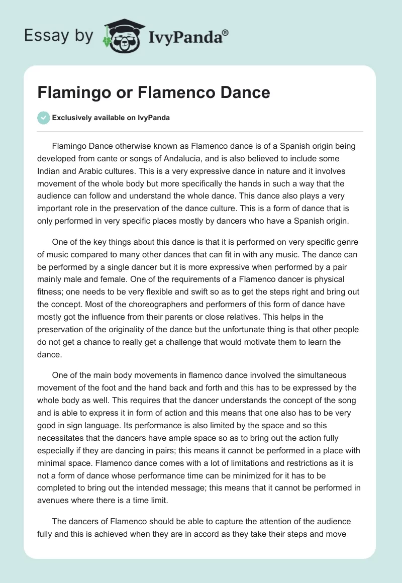Flamingo or Flamenco Dance. Page 1