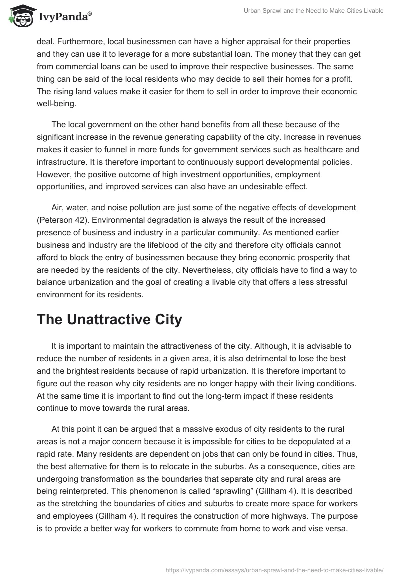 Urban Sprawl and the Need to Make Cities Livable. Page 3