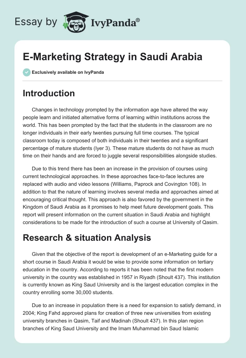 E-Marketing Strategy in Saudi Arabia. Page 1