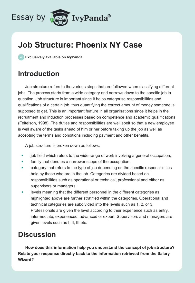 Job Structure: Phoenix NY Case. Page 1