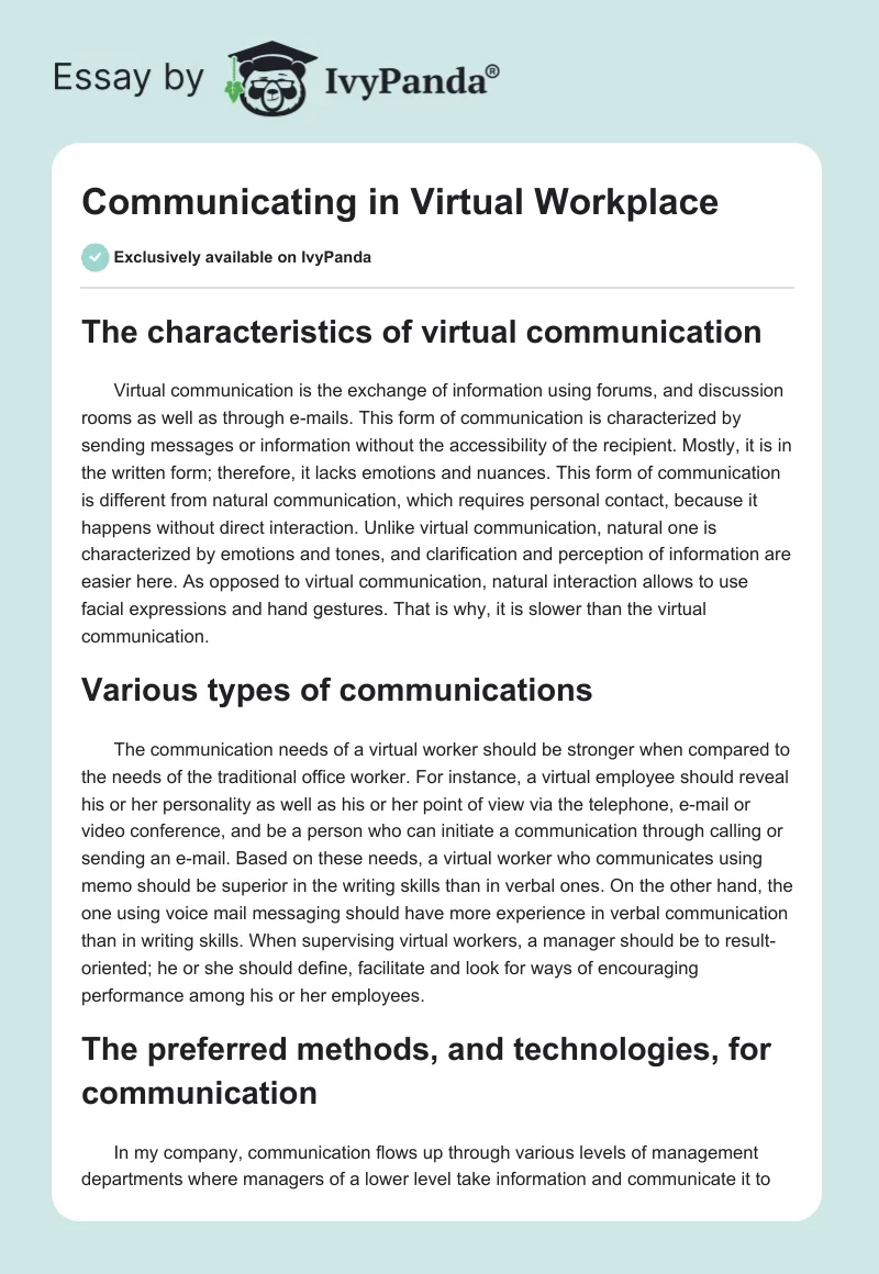 Communicating in Virtual Workplace. Page 1