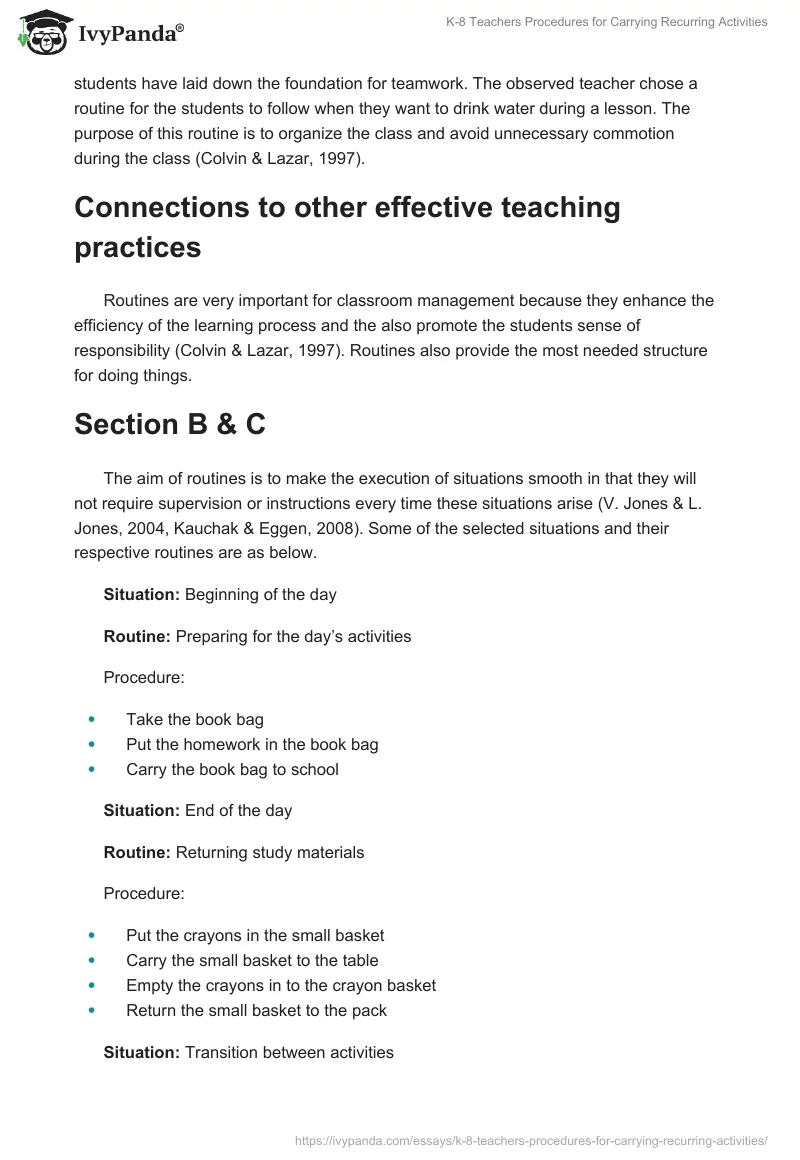 K-8 Teachers Procedures for Carrying Recurring Activities. Page 2