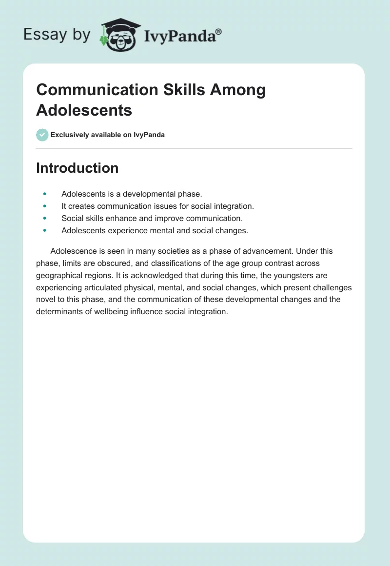 Communication Skills Among Adolescents. Page 1