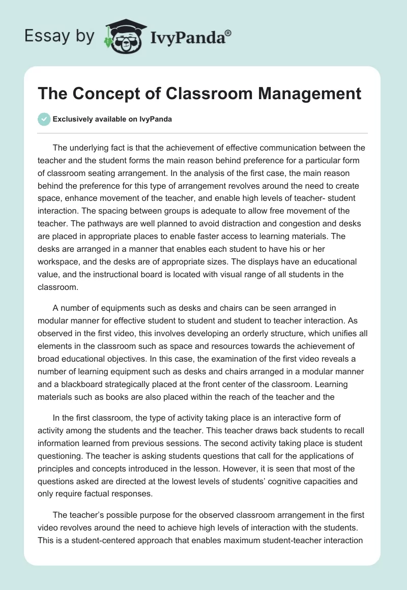 The Concept of Classroom Management. Page 1