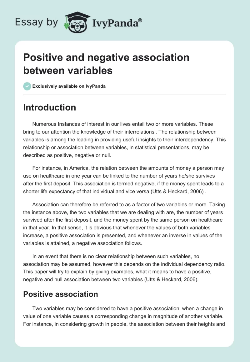 Positive and negative association between variables. Page 1