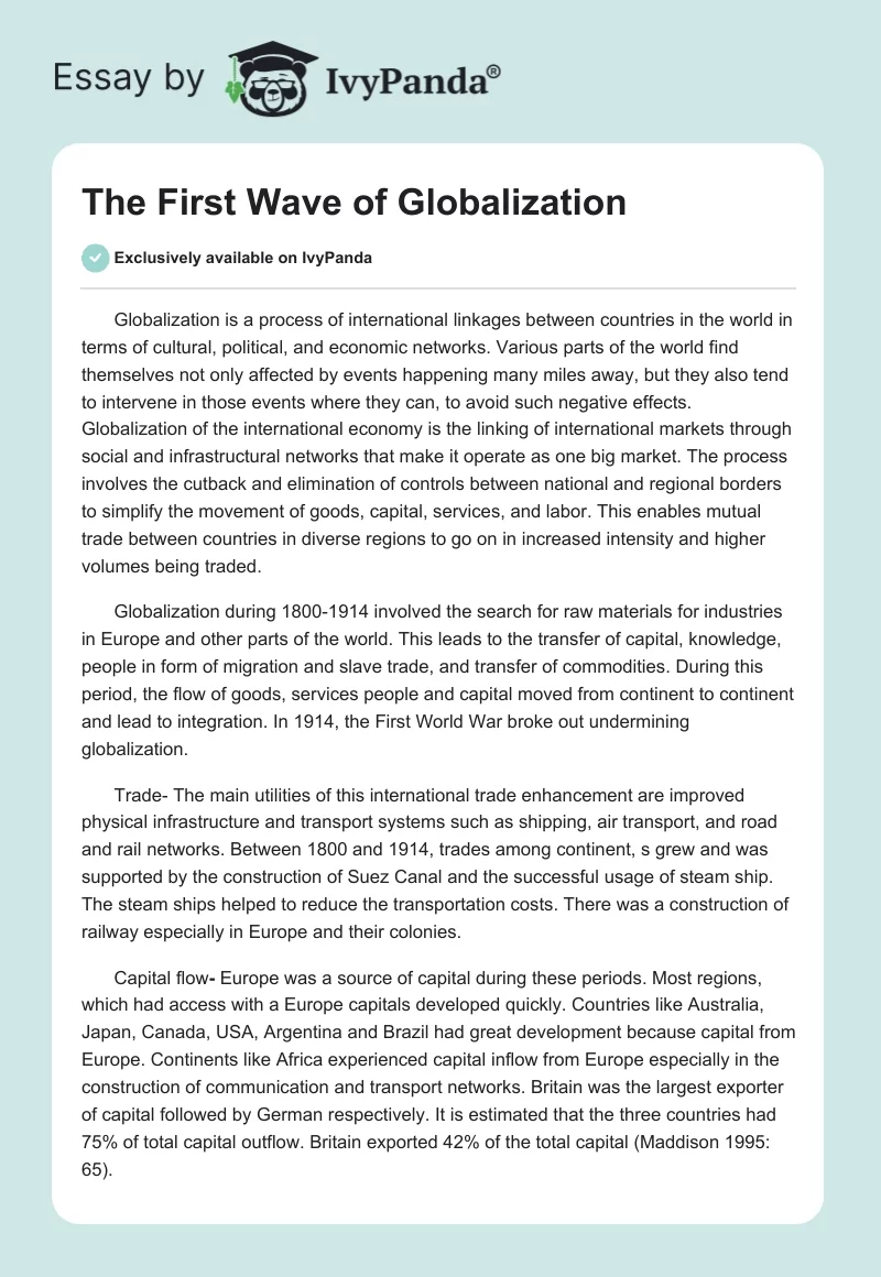 The First Wave of Globalization. Page 1