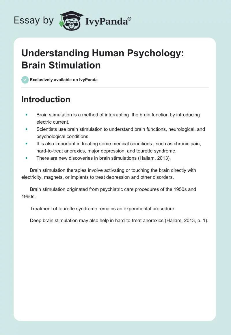 Understanding Human Psychology: Brain Stimulation. Page 1