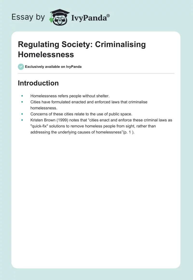 Regulating Society: Criminalising Homelessness. Page 1