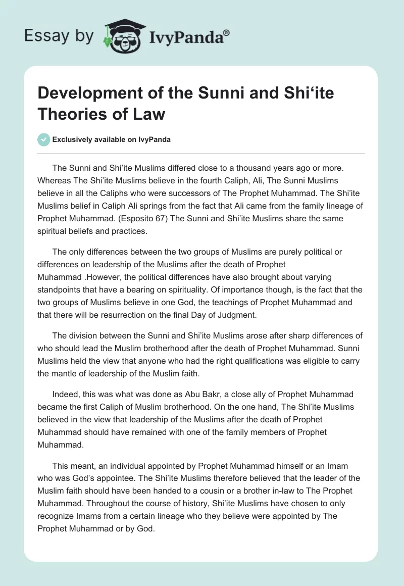 Development of the Sunni and Shi‘ite Theories of Law. Page 1