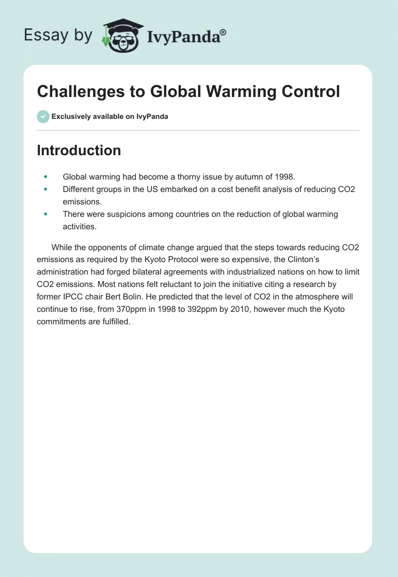 Challenges to Global Warming Control. Page 1