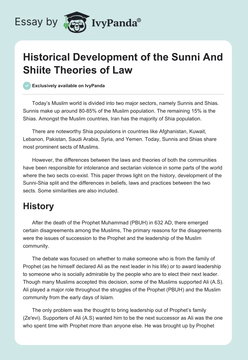 Historical Development of the Sunni And Shiite Theories of Law. Page 1