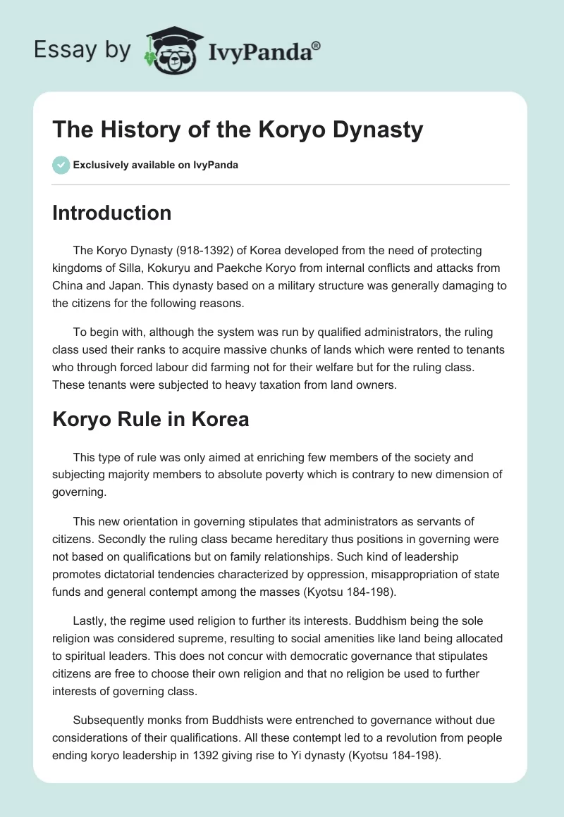 The History of the Koryo Dynasty. Page 1