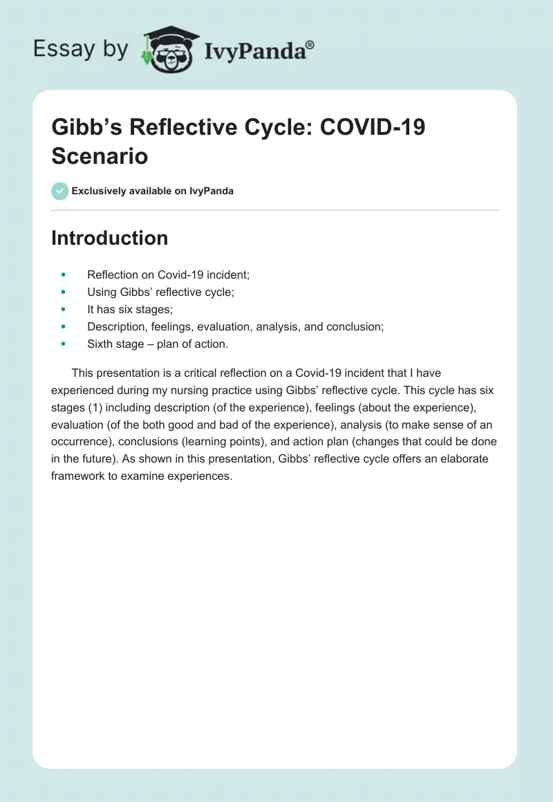 Gibb’s Reflective Cycle: COVID-19 Scenario. Page 1