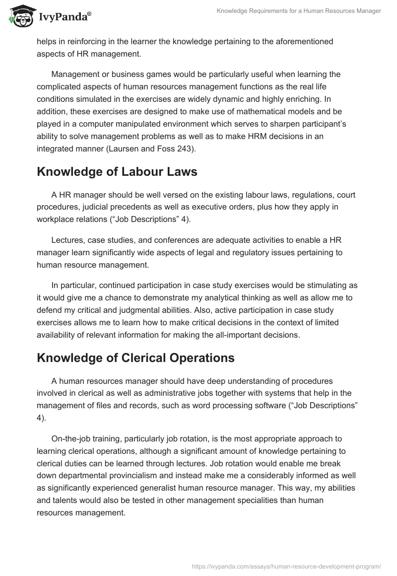 Knowledge Requirements for a Human Resources Manager. Page 3