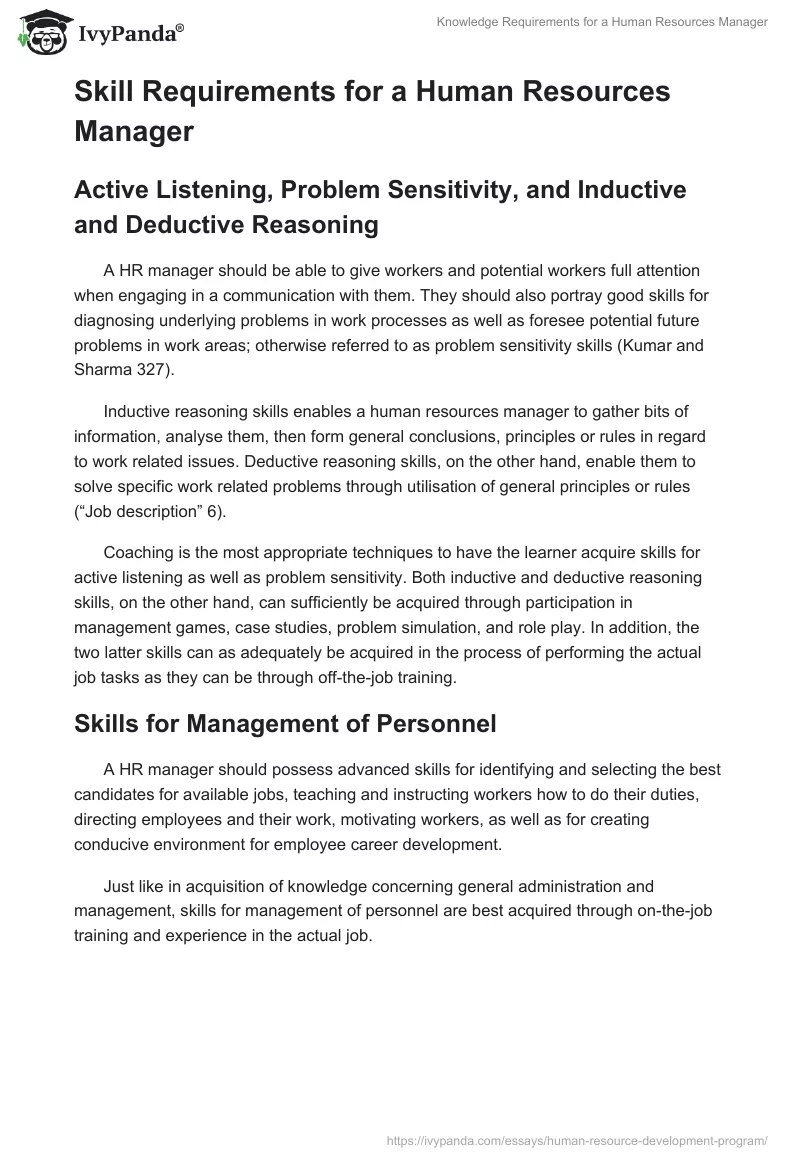 Knowledge Requirements for a Human Resources Manager. Page 5