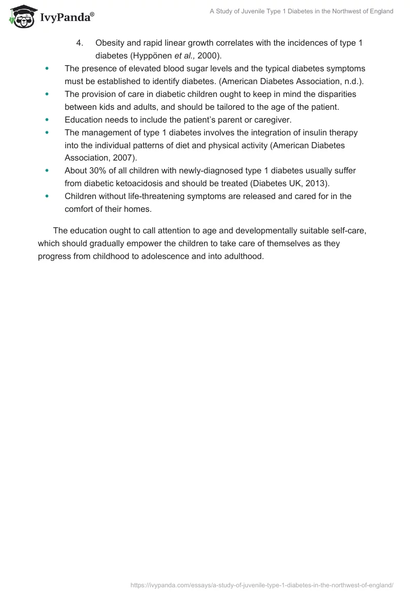 A Study of Juvenile Type 1 Diabetes in the Northwest of England. Page 4