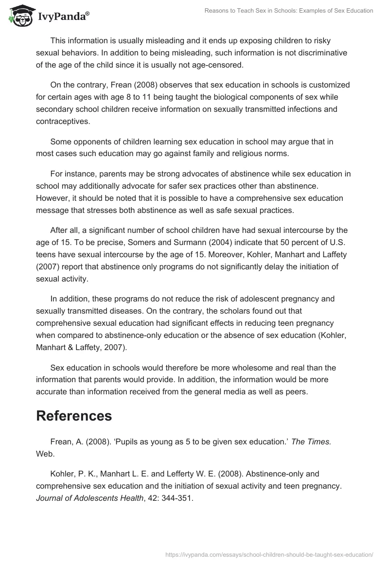 Reasons to Teach Sex in Schools: Examples of Sex Education. Page 2