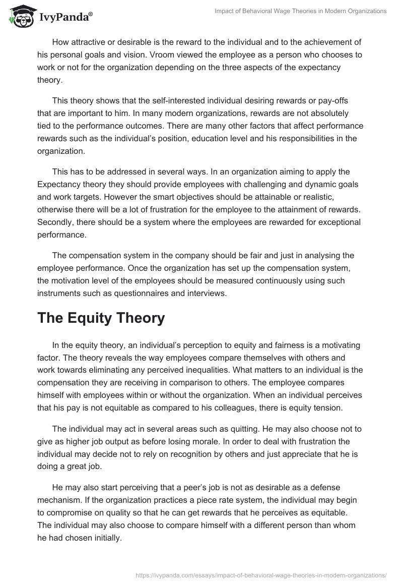 Impact of Behavioral Wage Theories in Modern Organizations. Page 3