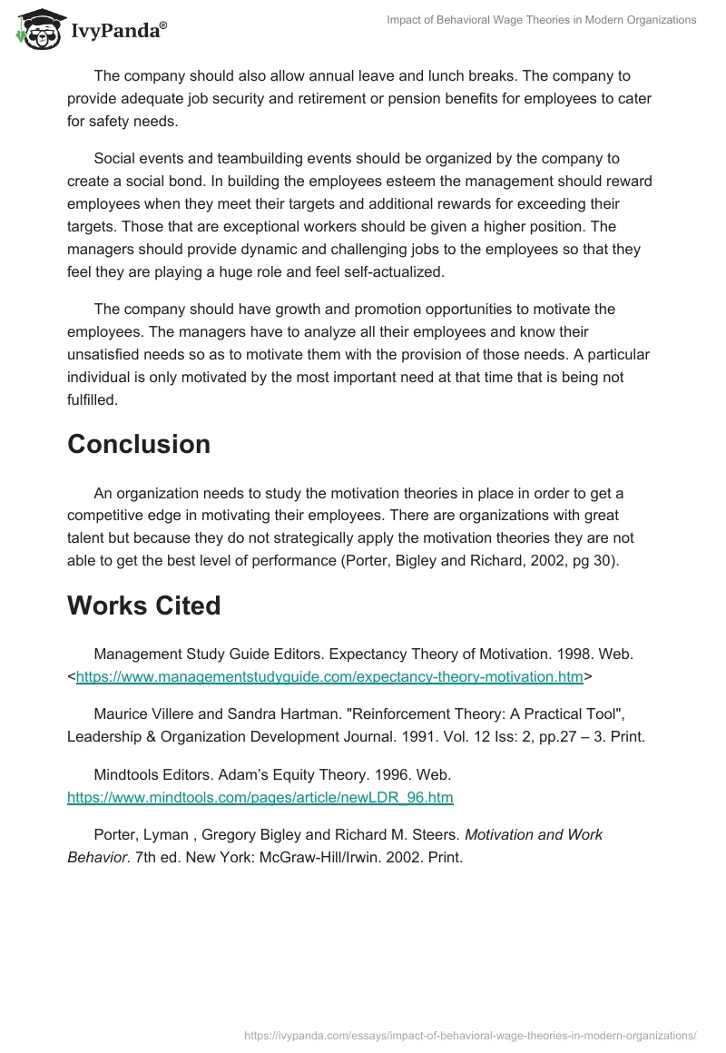 Impact of Behavioral Wage Theories in Modern Organizations. Page 5