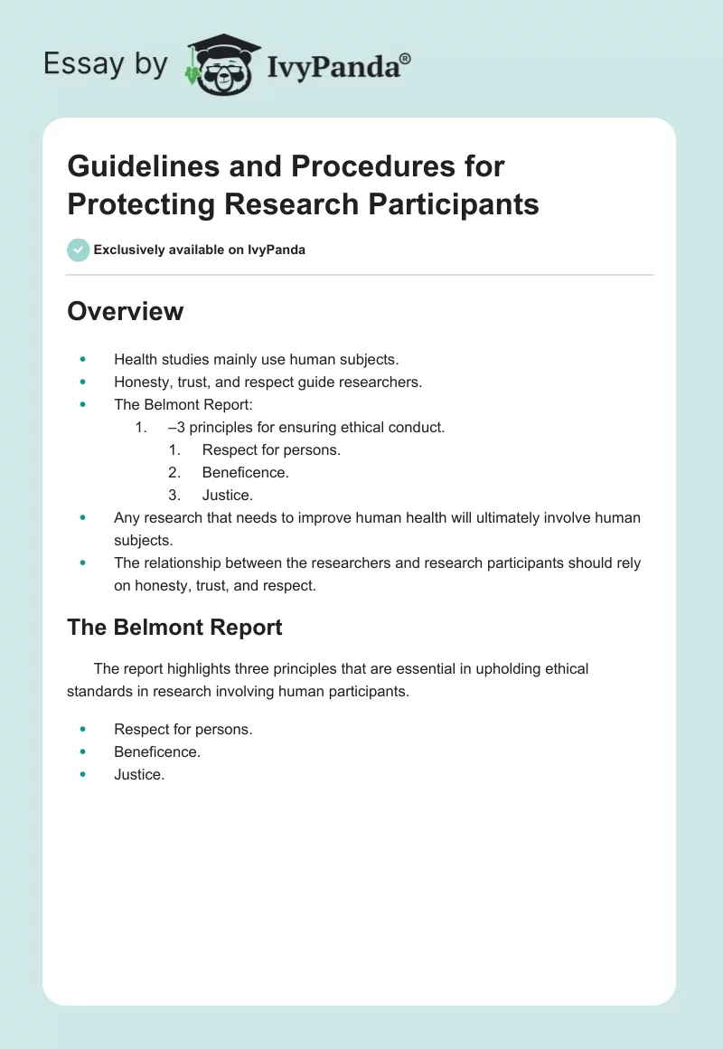 Guidelines and Procedures for Protecting Research Participants. Page 1