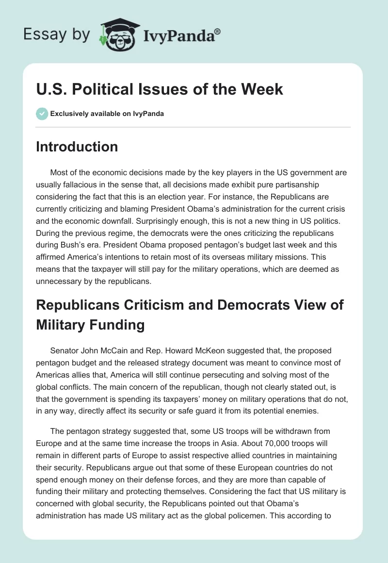 U.S. Political Issues of the Week. Page 1