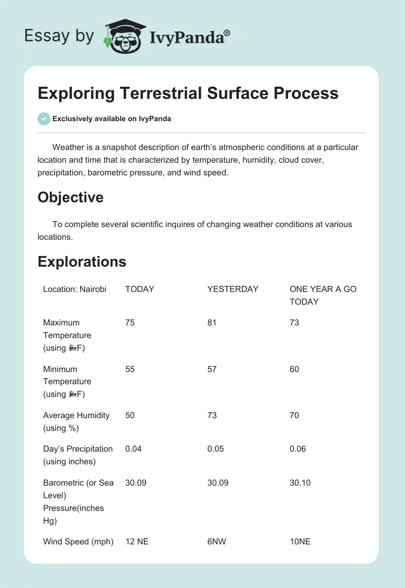 Exploring Terrestrial Surface Process. Page 1