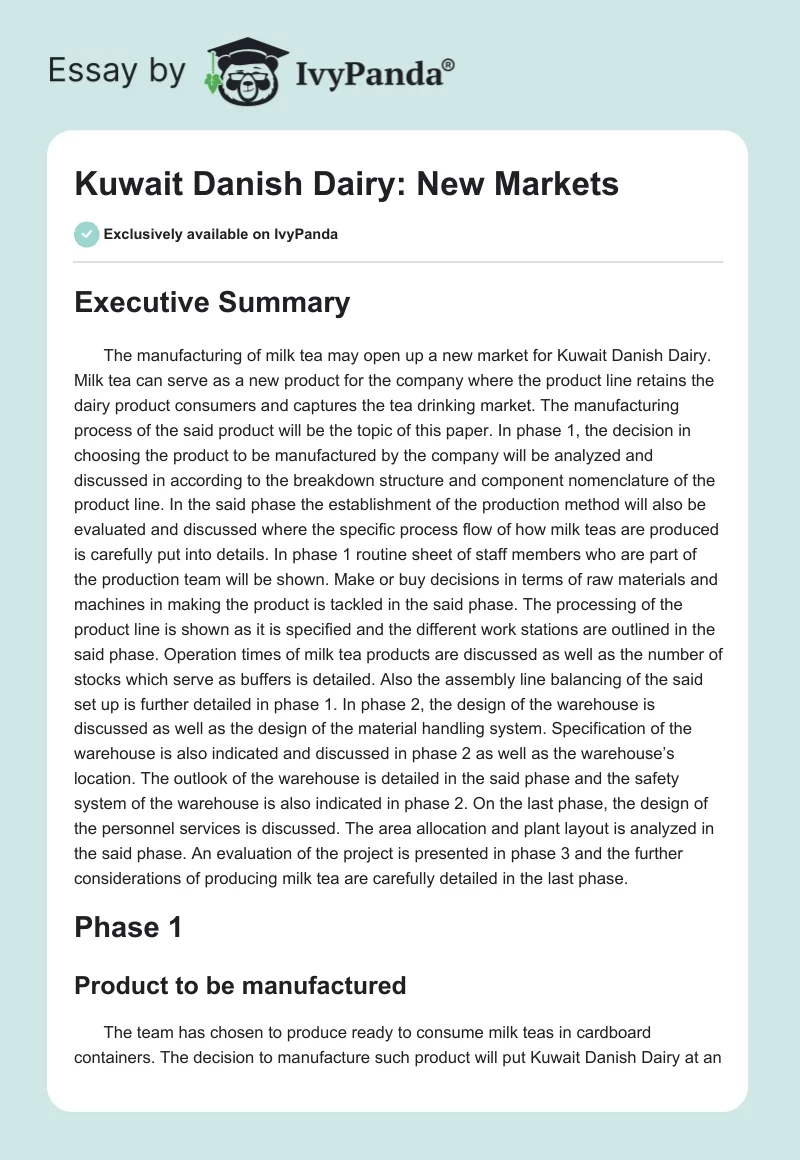 Kuwait Danish Dairy: New Markets. Page 1