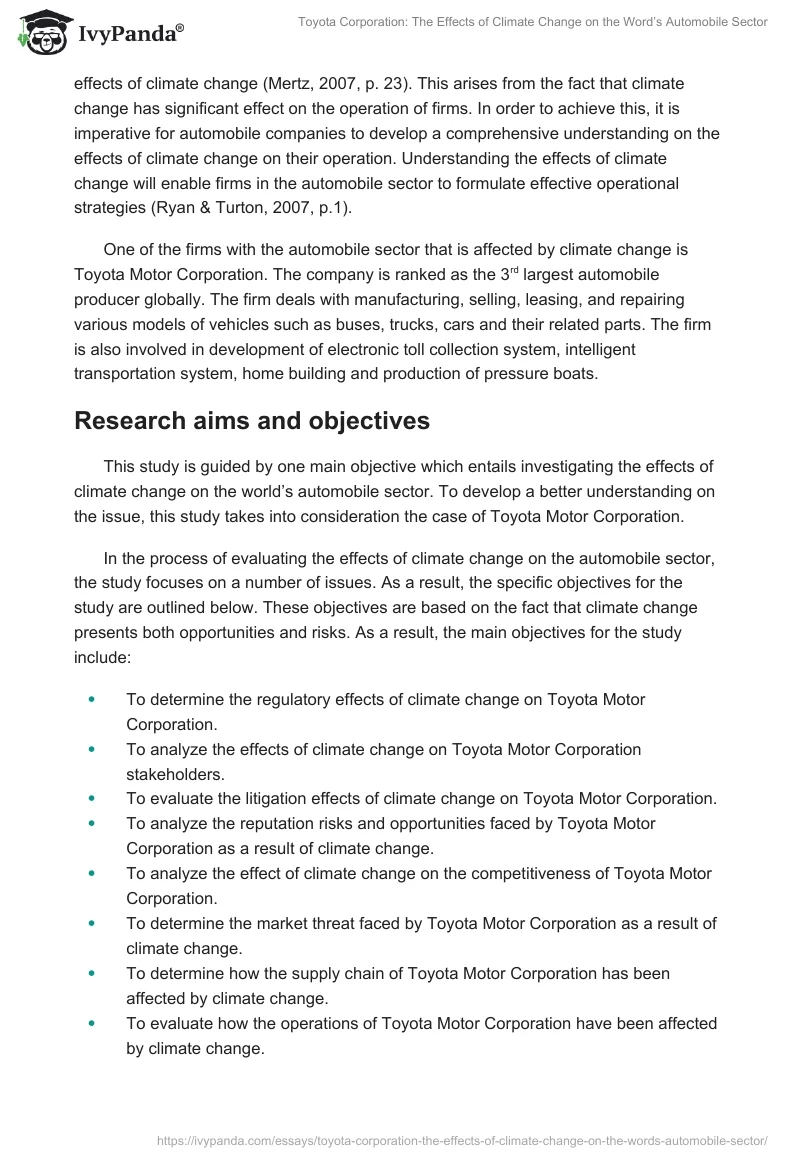 Toyota Corporation: The Effects of Climate Change on the Word’s Automobile Sector. Page 3
