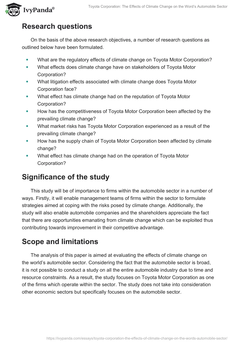 Toyota Corporation: The Effects of Climate Change on the Word’s Automobile Sector. Page 4