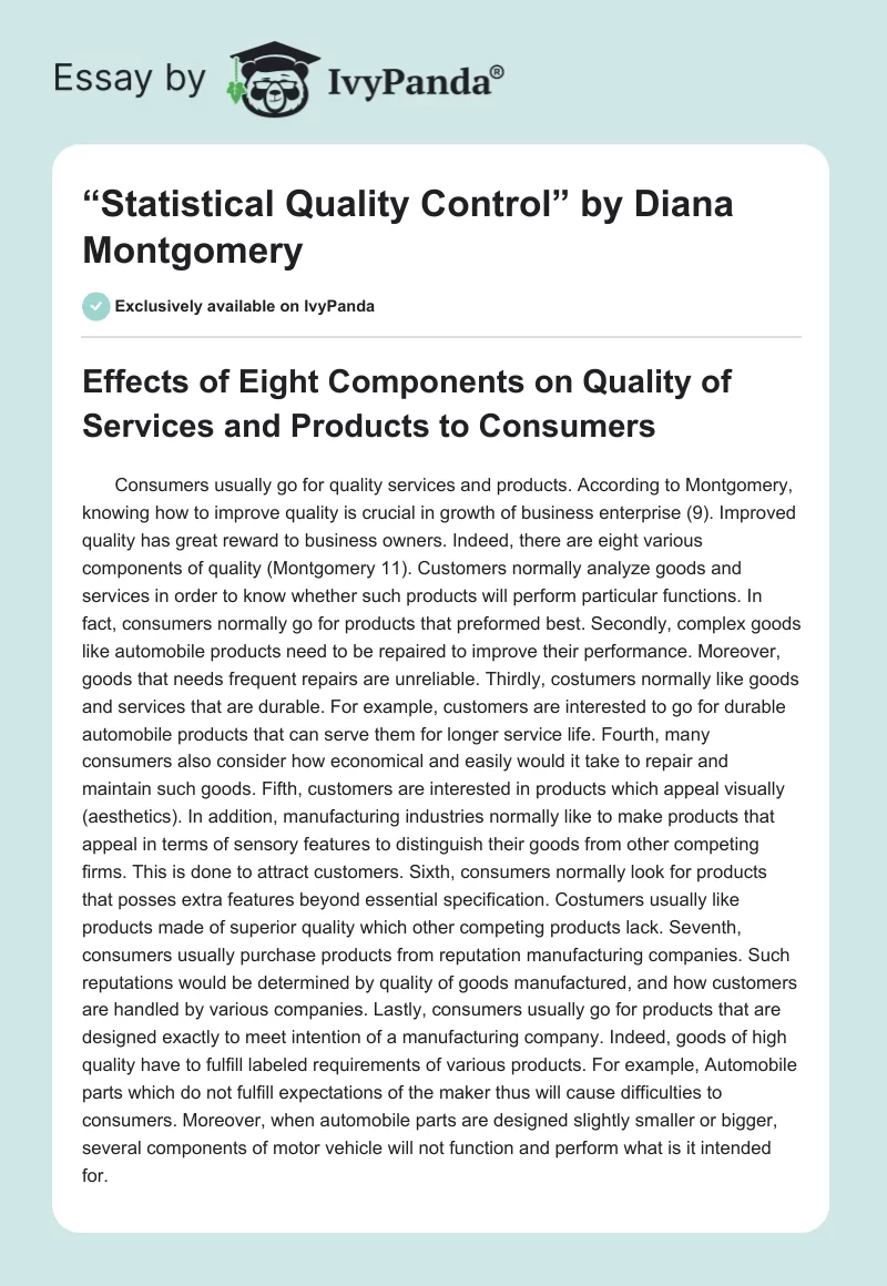 “Statistical Quality Control” by Diana Montgomery. Page 1