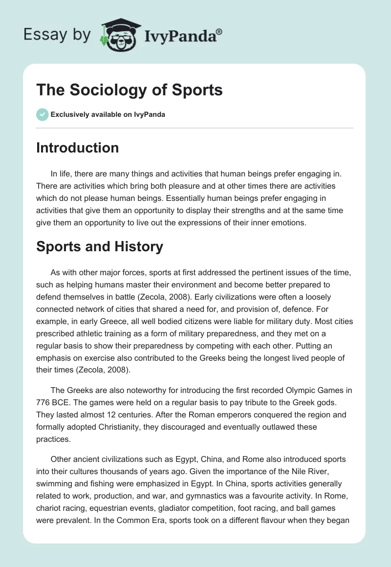 The Sociology of Sports. Page 1