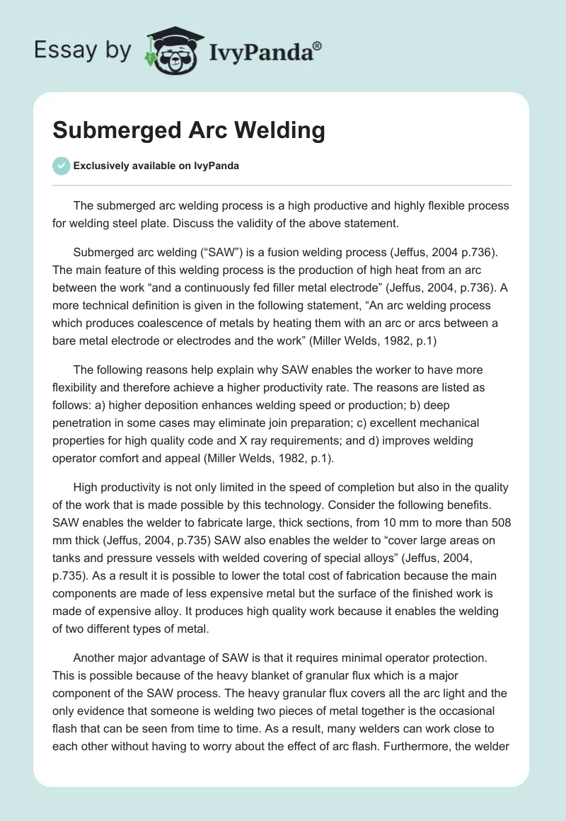 Submerged Arc Welding. Page 1