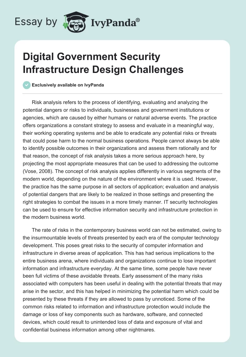 Digital Government Security Infrastructure Design Challenges. Page 1