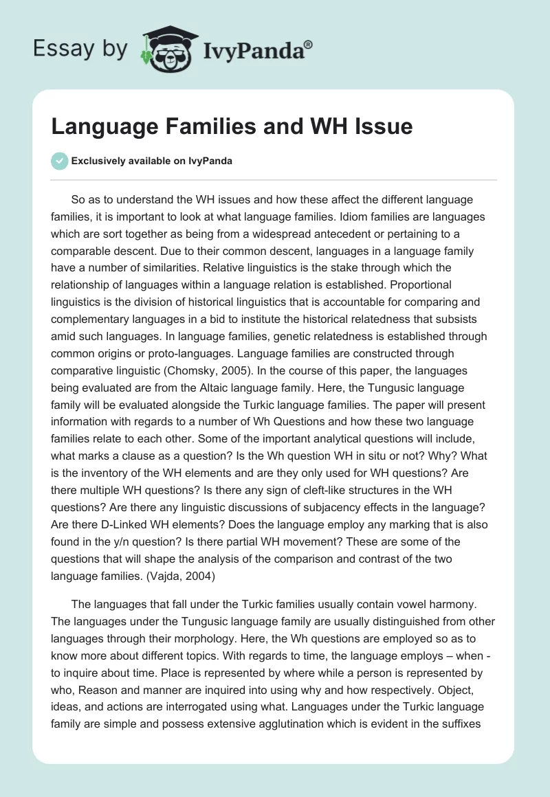 Language Families and WH Issue. Page 1